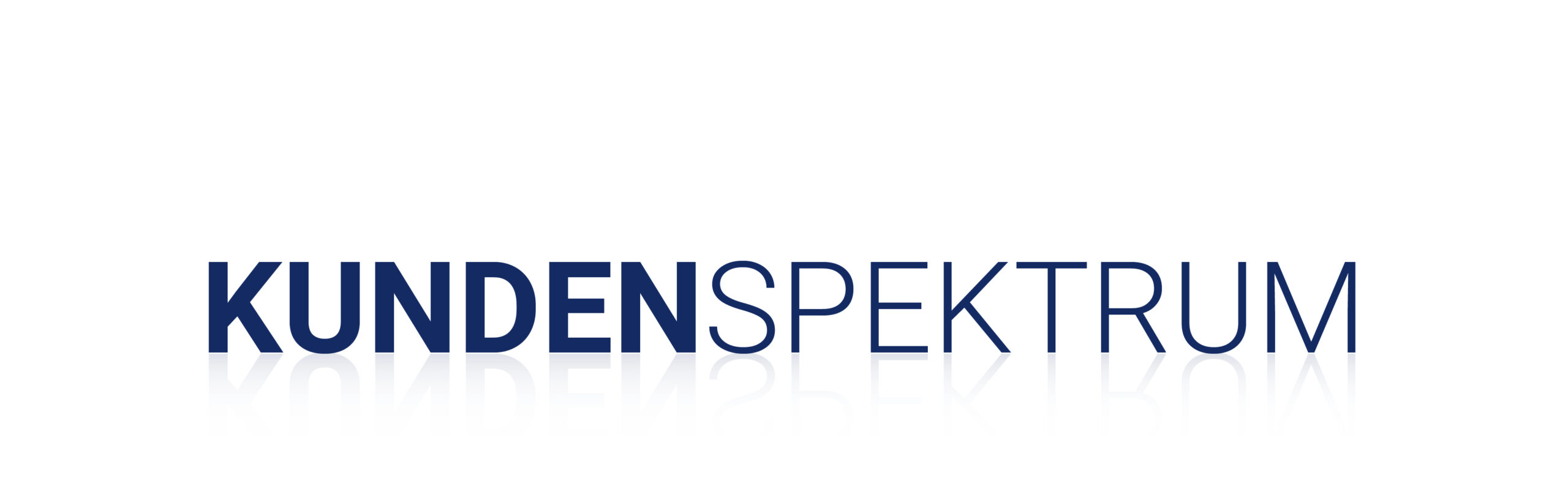 Bild auf dem Kundenspektrum in blauer Schrift steht. Der Schriftzug spiegelt sich zum Teil leicht auf dem weissen Grund was ihm eine Drei-Dimensionale Wirkung verschafft